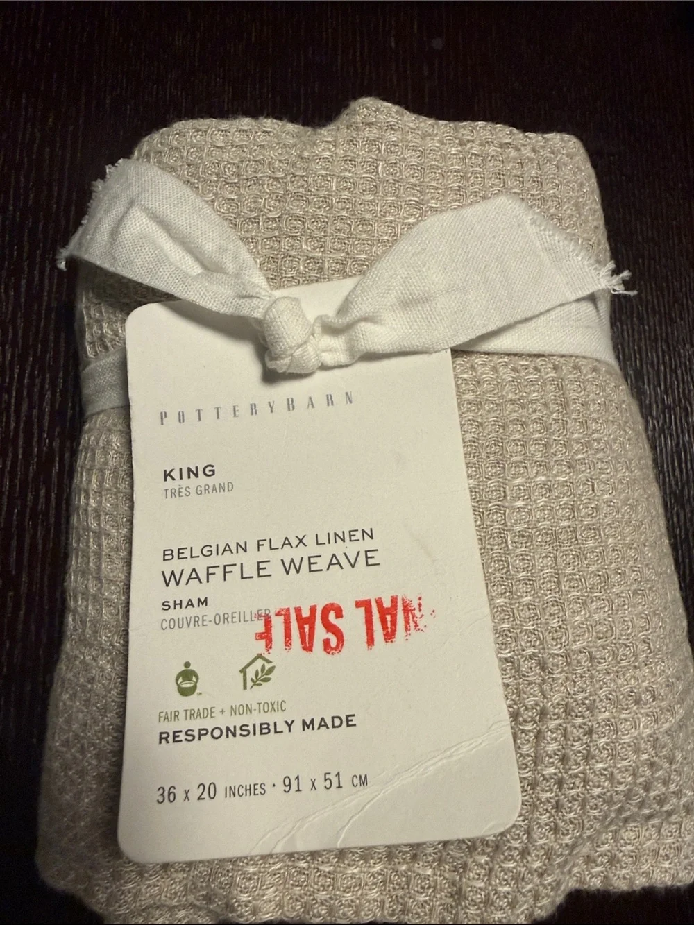 Pottery Barn Belgian Flax Linen Waffle Weave King Pillow Sham